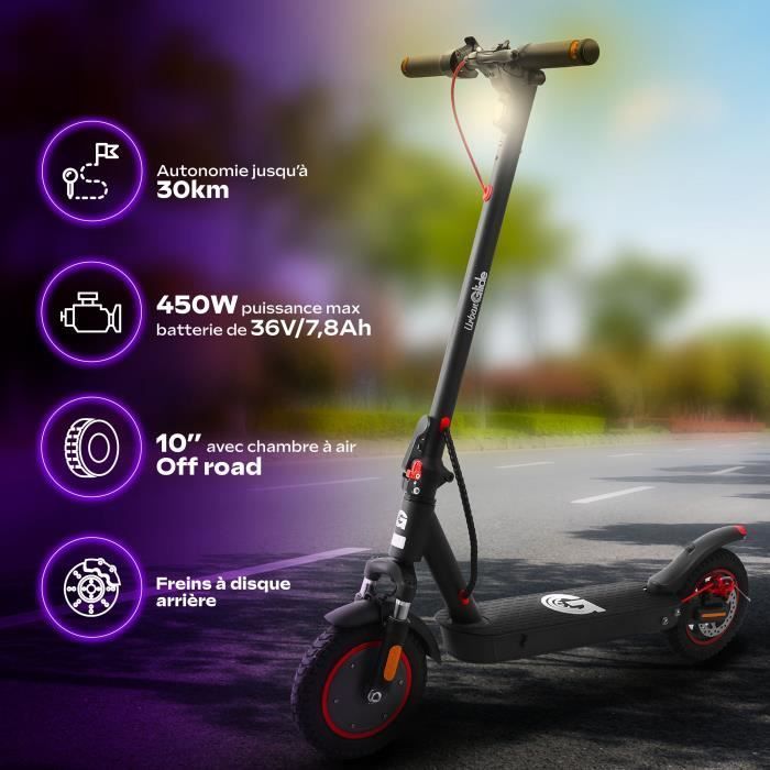 Trottinette électrique pliable - URBANGLIDE RIDE - 100 MAX 2 - 350W - Roues 10