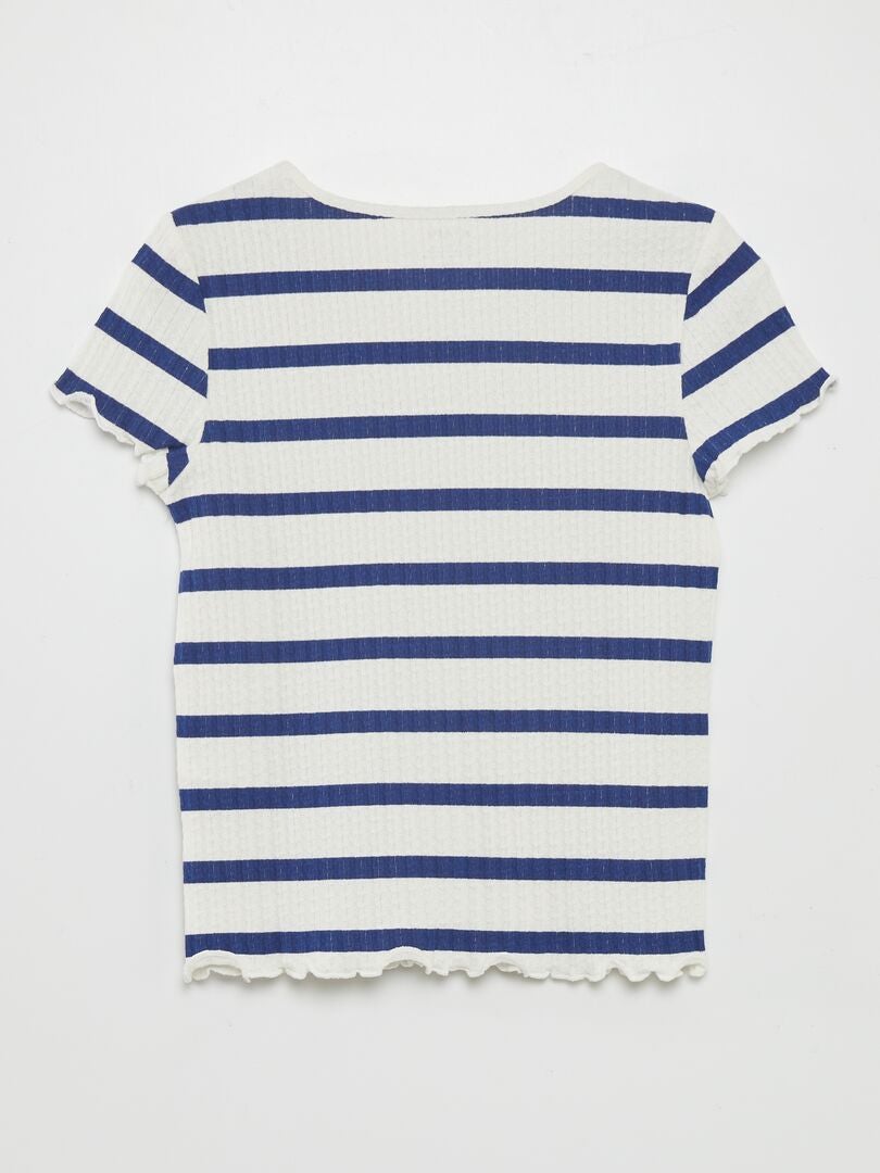 T-shirt van stof met reliëf - BLAUW