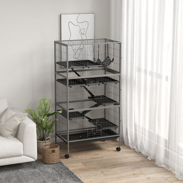 Gabbia multifunzionale per roditori - PawHut - 4 piattaforme - 3 rampe - 4 porte - acciaio - nera