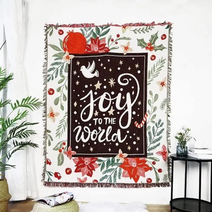 Jouluaiheinen jacquard-tupsupäiväpeitto, lämmin seinävaate, koristeellinen päiväpeitto, sohvapeitto, monivärinen päiväpeitto