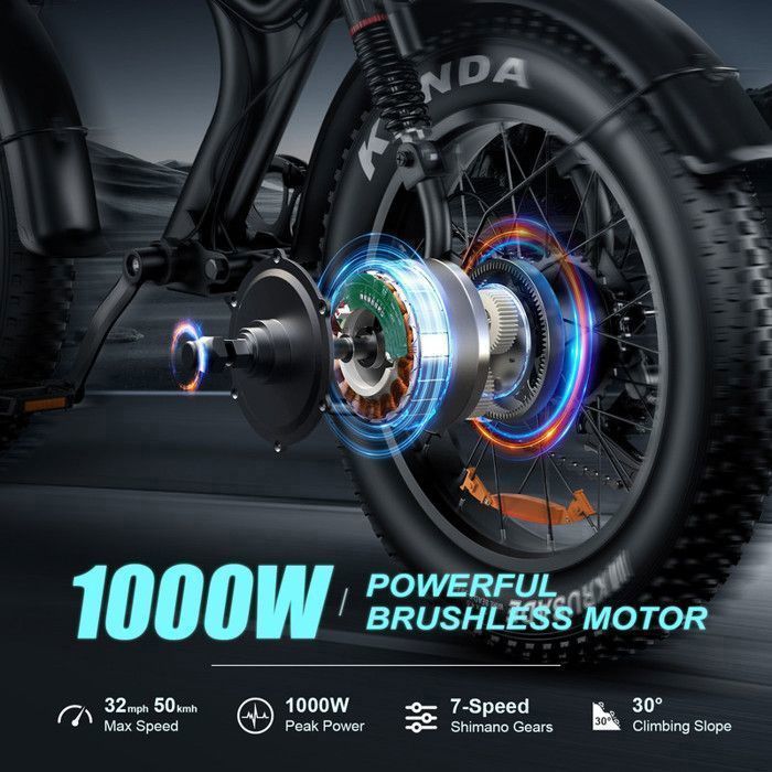 Vélo Electrique Emoko C93, Moteur 1000W, Batterie 20AH, Roues de 20 Pouces, Vitesse Max 55 km/h, Autonomie Max 75 km, Siège Marron