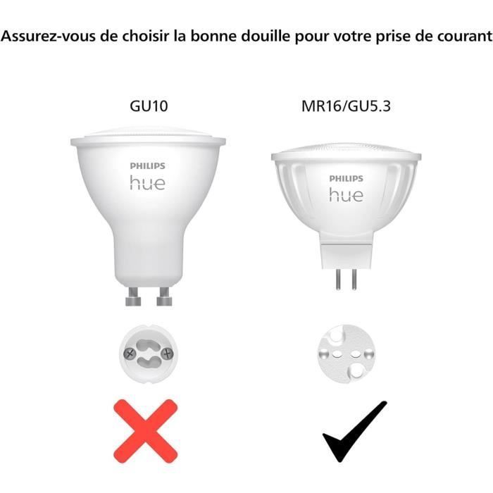 Bombilla inteligente - PHILIPS HUE - MR16 - Luz blanca - Compatible con Bluetooth - Funciona con aplicación y control por voz