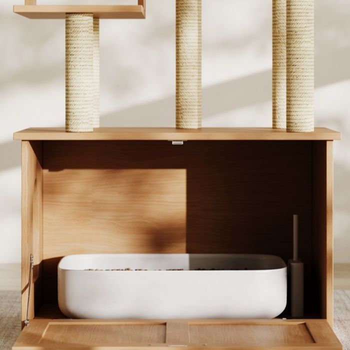 Arbre à chat -CDISPLAY -avec espace repas - 74 × 47 × 172 cm - Meuble multifonctionnel pour chat