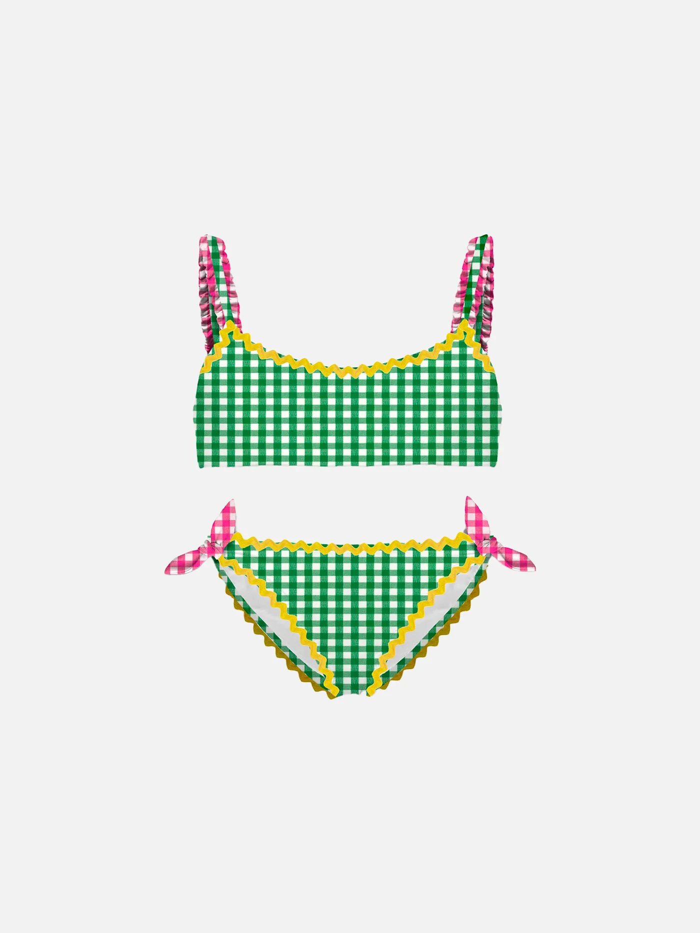 Top de bikini para niña con estampado de cuadros vichy