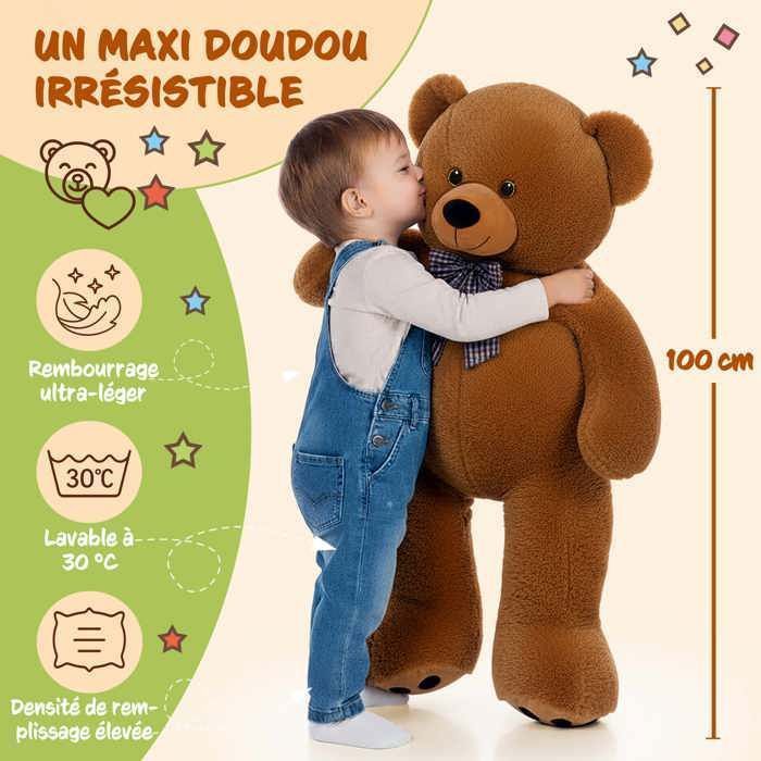 MONZANA® Orsetto di peluche marrone super morbido con papillon - Orsetto di peluche gigante da 100 cm - Grande peluche - Simpatico giocattolo da coccolare