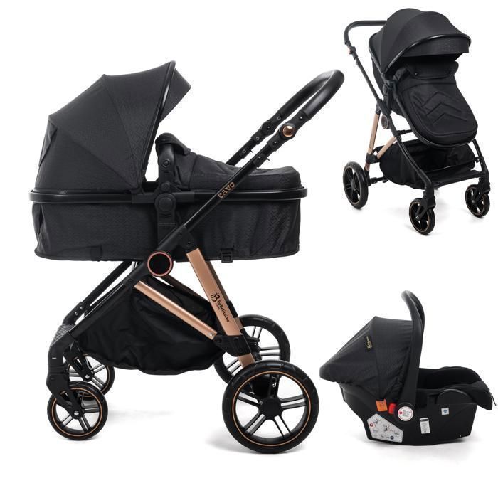 BEBELISSIMO - 3-in-1 Travel System - CAVO 0+ Car Seat - Carrycot - From Birth - Up to 22kg - Black