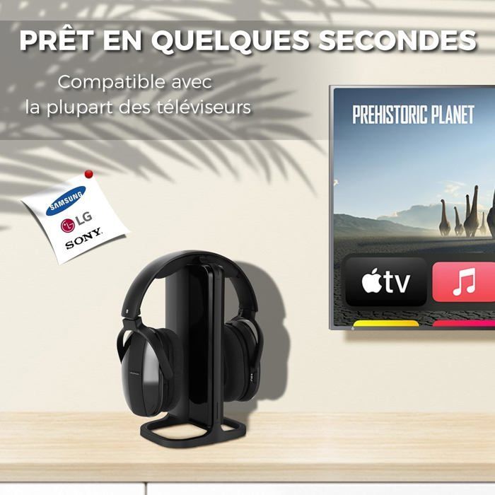 Casque sans fil - LAMPE DU PARFUMEUR - Modèle TV RF - Station de charge & émetteur RF - Bluetooth 5.3 - Autonomie 10–15 h