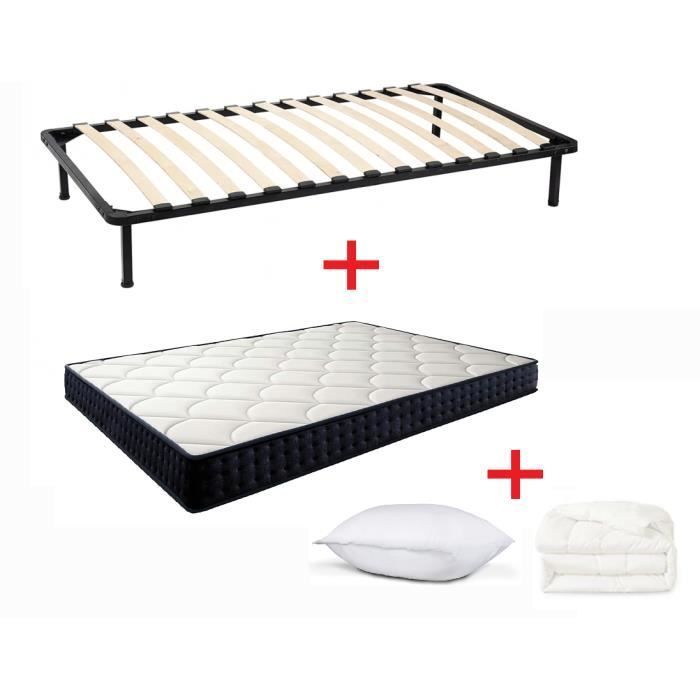 Base de cama + colchão 90x190 + edredom + travesseiros