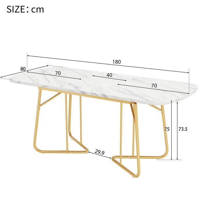Mesa de comedor extensible Lemonbest de 140/180x80cm, blanca con base de mármol y exquisitas patas de metal chapadas en oro de lujo.