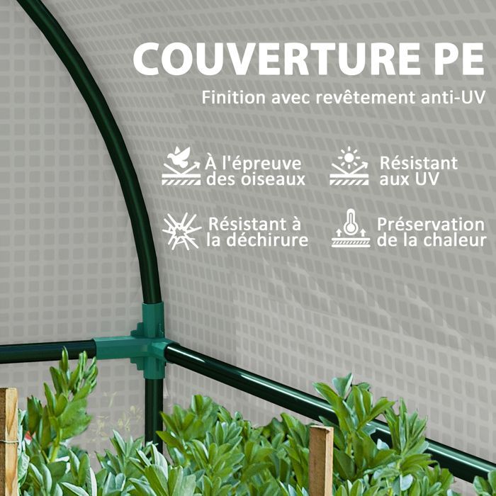 Serre de jardin - Outsunny - 1,8 m² - 2 portes zippées déroulantes - 4 fenêtres enroulables - acier PE haute densité - blanc