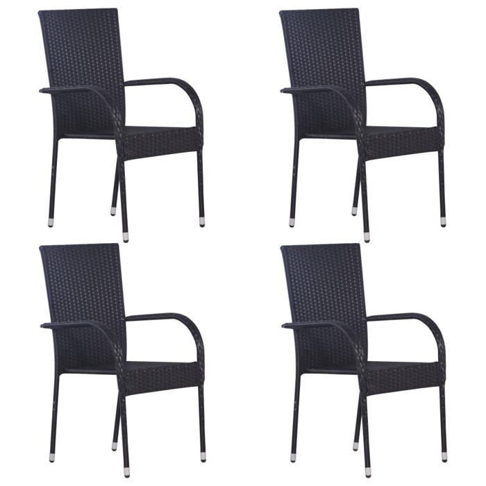 BURKE 5-Piece Wicker Resin Garden Dining Set - Black - Table 160x80x74 cm - Chairs 55.5x53.5x95 cm