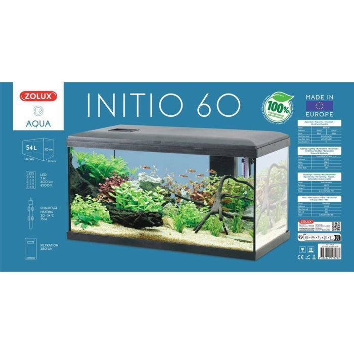 Acuario Zolux Initio de 60 cm, color negro.
