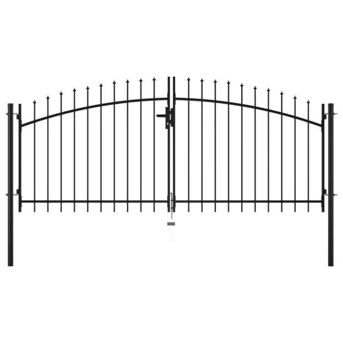 Portail double - VIDAXL - 300 x 150 cm - Acier noir - Design haut en lance - 3 clés incluses