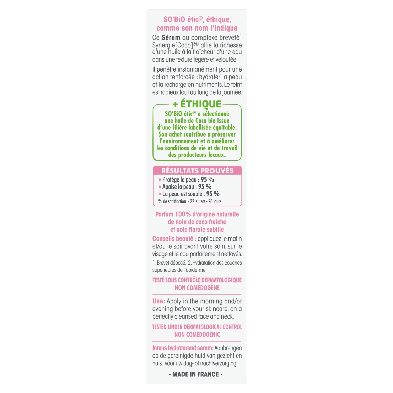 SO BiO étic Sérum hydratation¹ intense, peaux normales à sèches, Nutri Coco