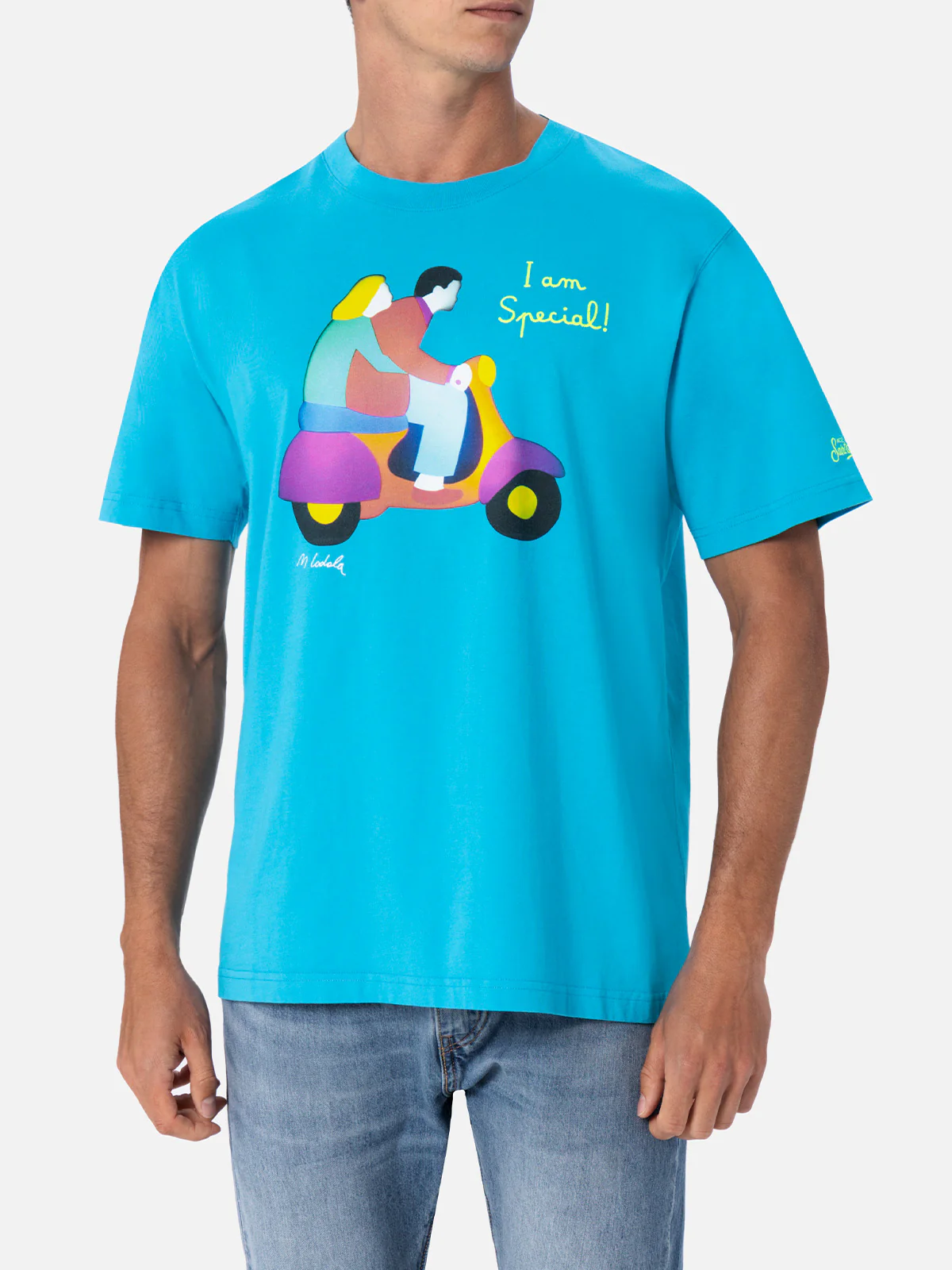 T-shirt da uomo in cotone con stampa piazzata e ricamo Lodola | MARCO