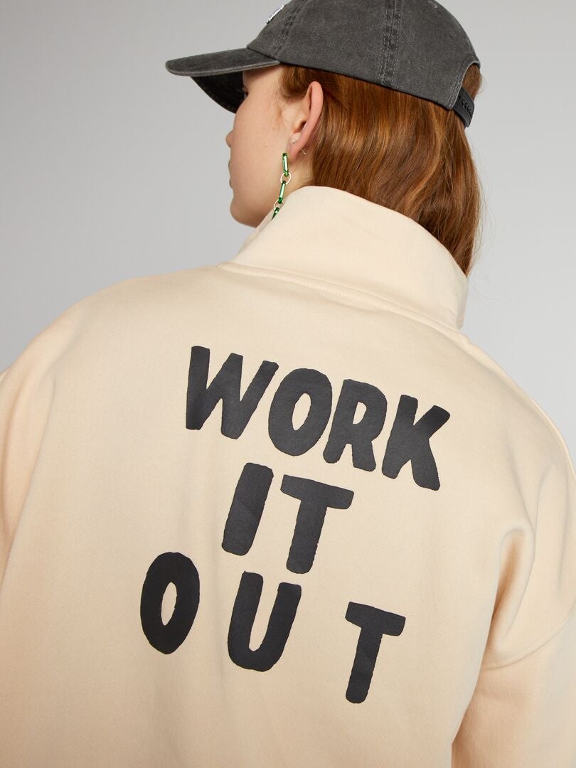 Trucker-sweatshirt van fleecestof - BEIGE