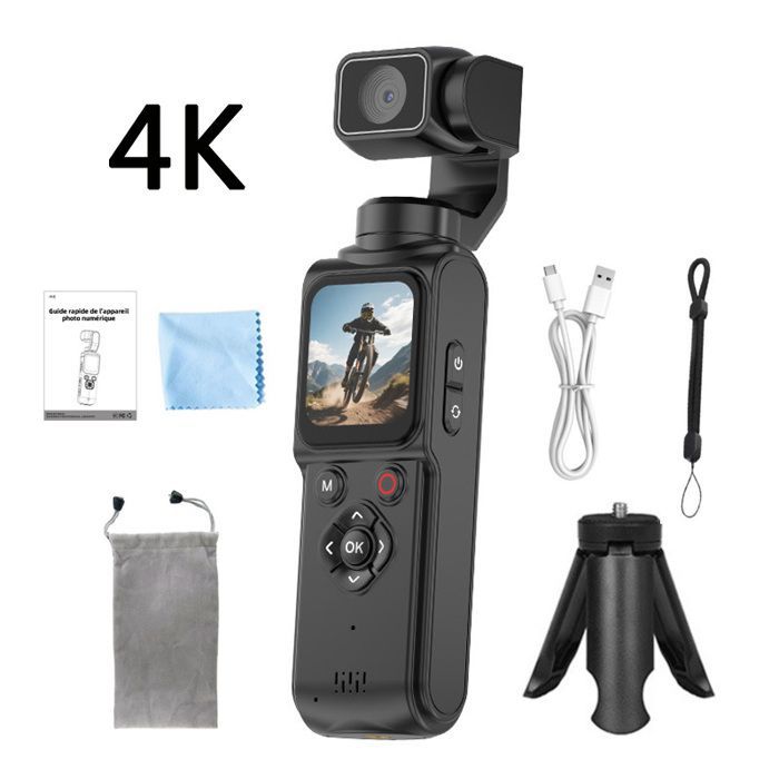 4K Action Camera - WiFi - Vlog Camera with Tripod - 1.72-inch HD Screen - 64 Megapixels - 330° Rotating Lens with Tracking - Black