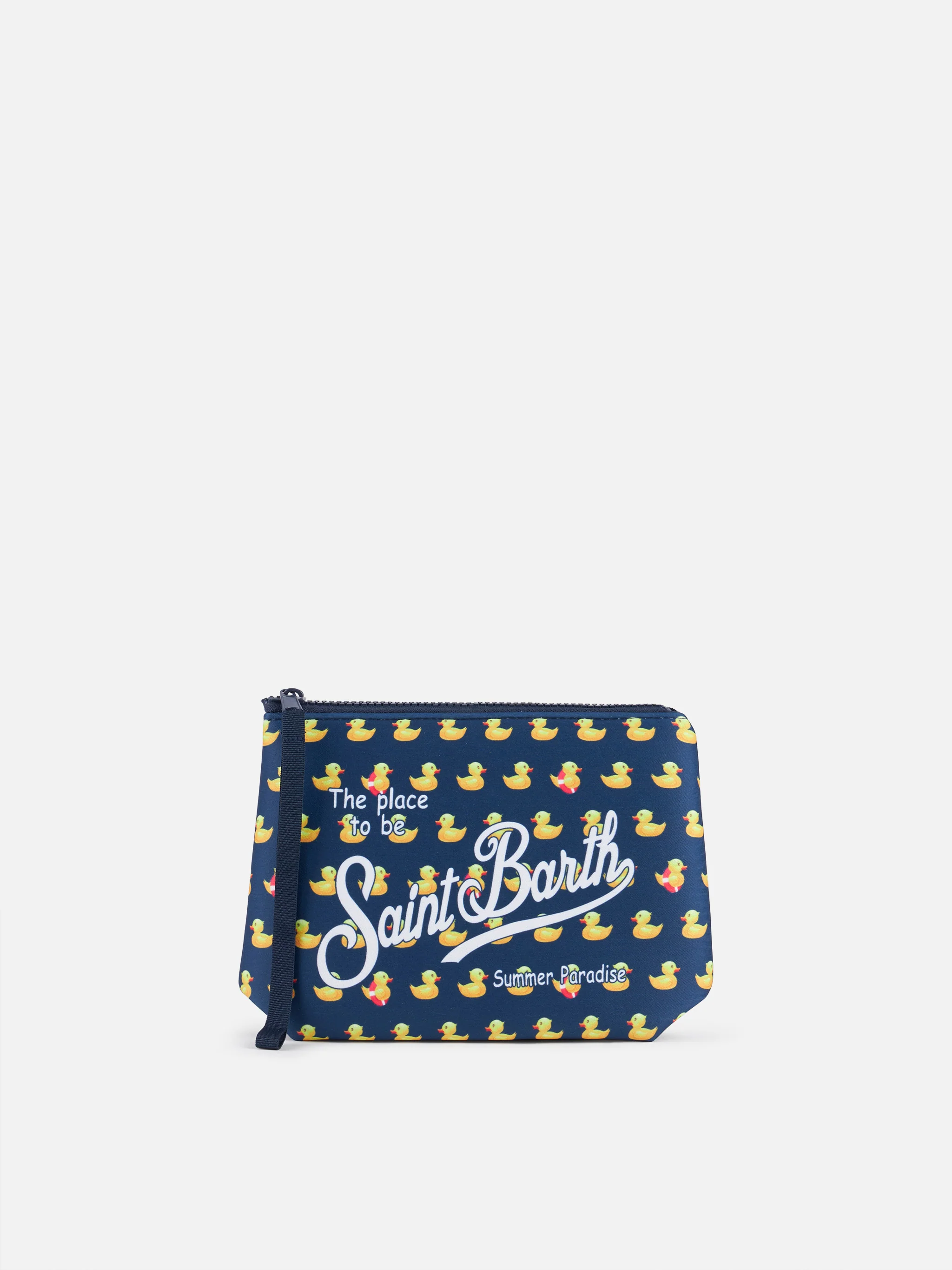Aline Scuba Fabric Zipped Pouch | Classic Ducky Print | Handy Pull Tab | Exclusive Printed Logo | 20 x 14.5 x 7 cm | MC2 Saint Barth