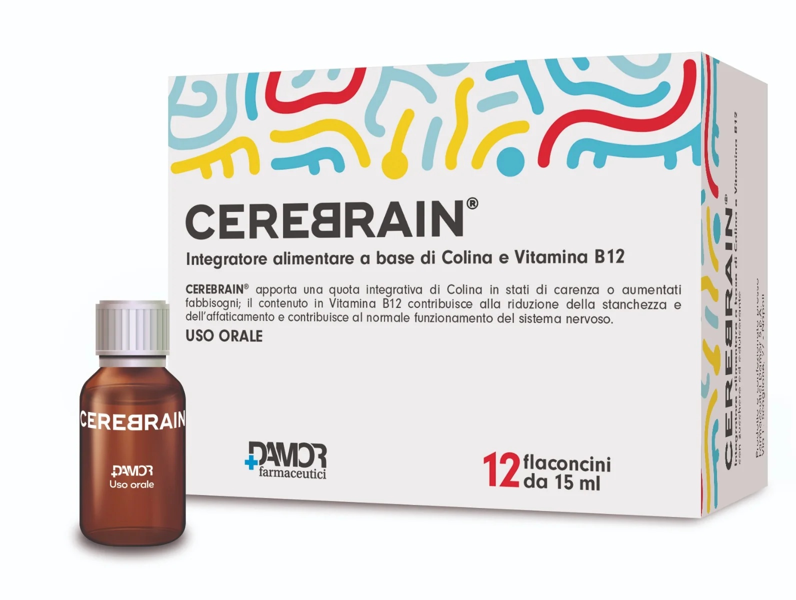 DAMOR FARMACEUTICI Cerebrain 12 flesjes van 15 ml Voedingssupplement voor geheugen en concentratie