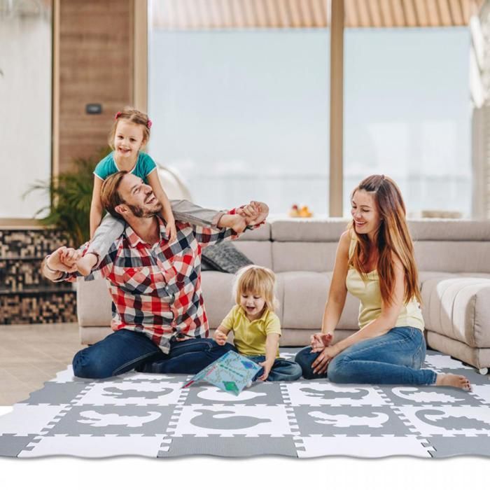 Set mit 16 Baby-Spielmatten mit Tiermotiven – ERROLVES – Spielbereich – Einzelstück 30 x 30 cm – Weiß und Grau