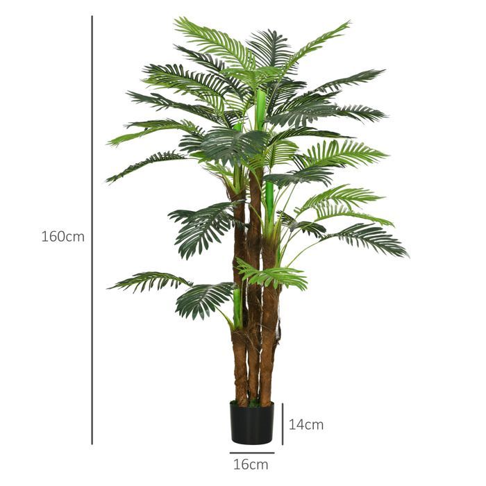 Palmera artificial Outsunny, 1,6 m de altura, árbol artificial con tronco, ramas, líquenes y hojas, muy realista, maceta incluida.