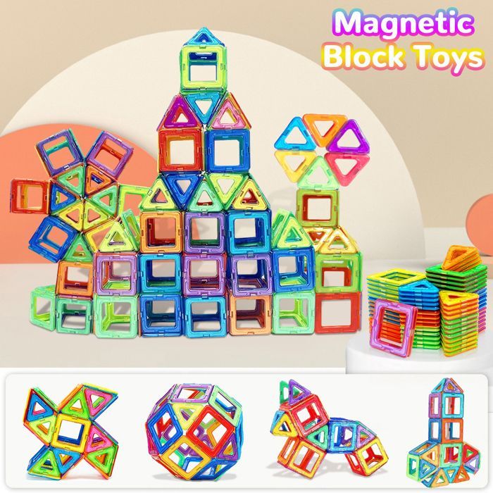 Jeu de Construction Magnétique – Jouet Éducatif Enfant – 56 pièces aimantées colorées – STEM & Créativité