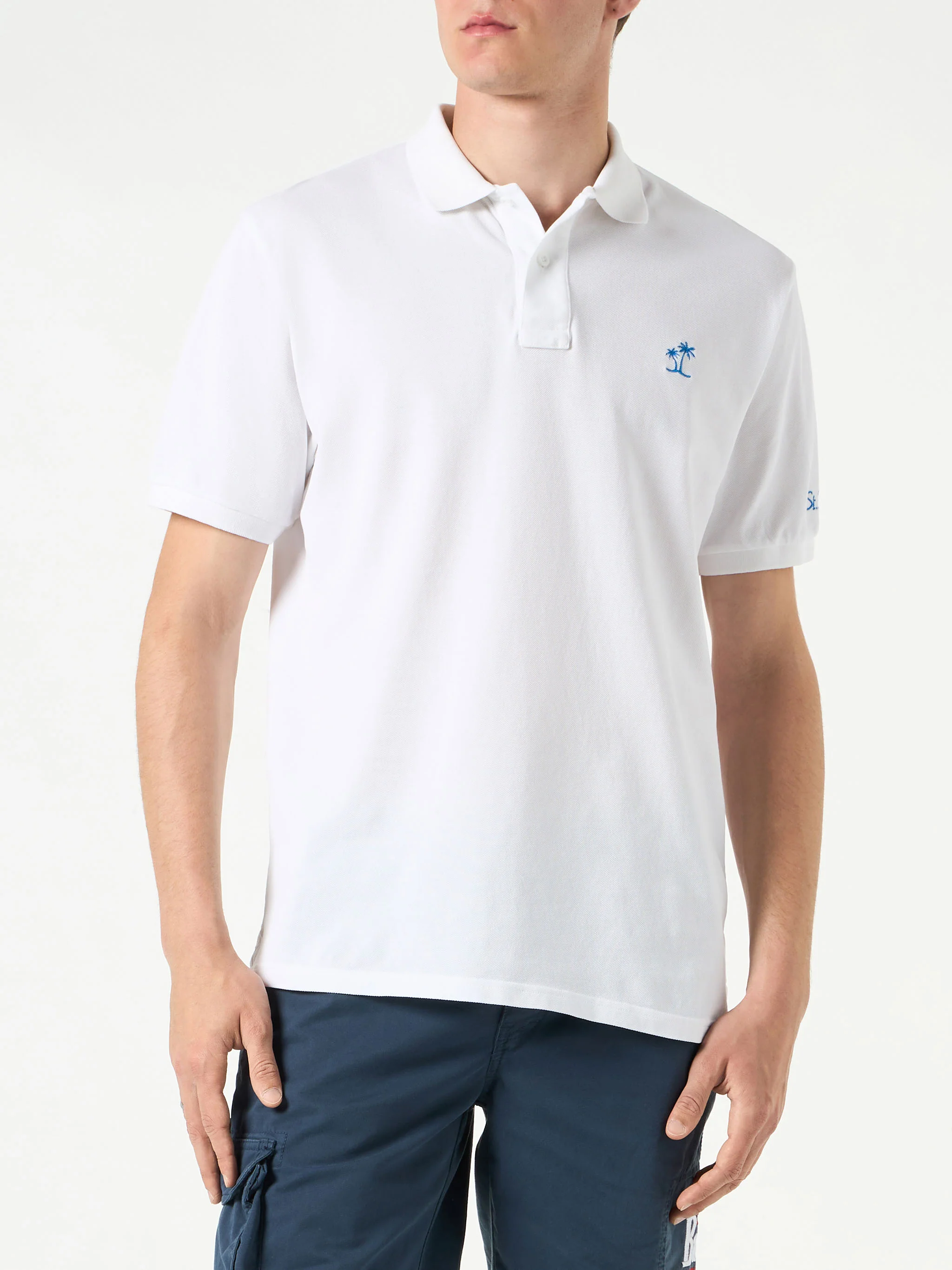 Witte piqué poloshirt met vintage-look St. Barth-logo