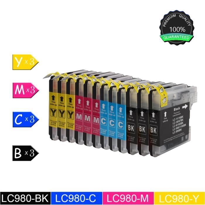 Kompatible Brother LC1100 LC980 blækpatroner - pakke med 12 - sort/cyan/magenta/gul