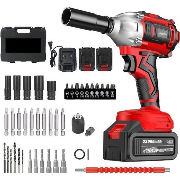 Llave de impacto inalámbrica, taladro atornillador inalámbrico - con 2 baterías de 24 V, 350 Nm, 0-3000 RPM, luz LED