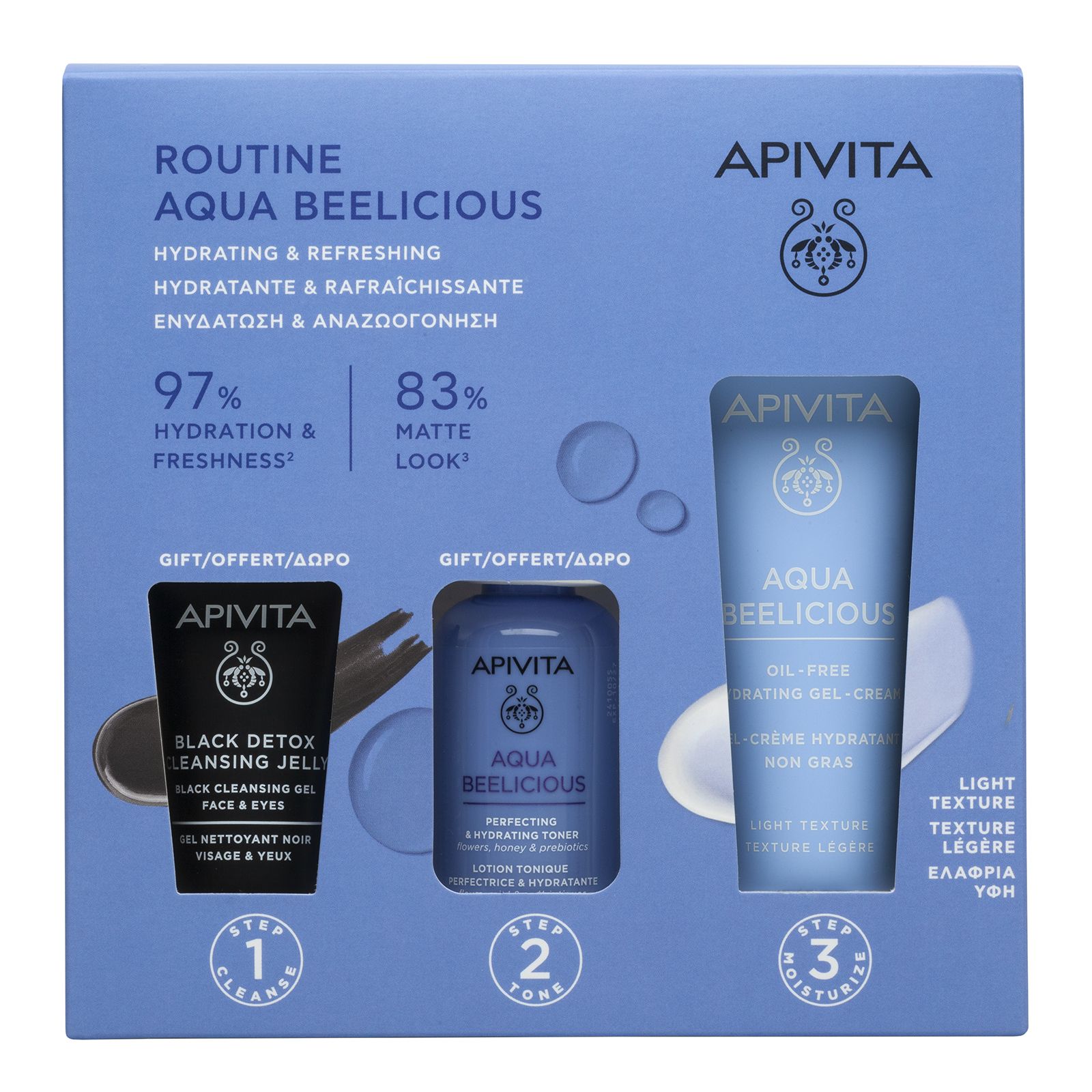 „Aqua Beelicious“ drėkinamasis ir gaivinantis kasdienybės rinkinys Vaistinės dovanų rinkiniai ir pakuotės