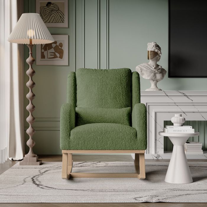 Fauteuil à Bascule, Chaise Allaitement, Fauteuil à Accoudoirs, Chaise a Bascule Allaitement, Teddy Velours, Vert