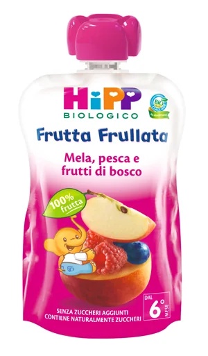 HIPP Purée de fruits bio pommes, pêches, baies 90 g 100 % fruits