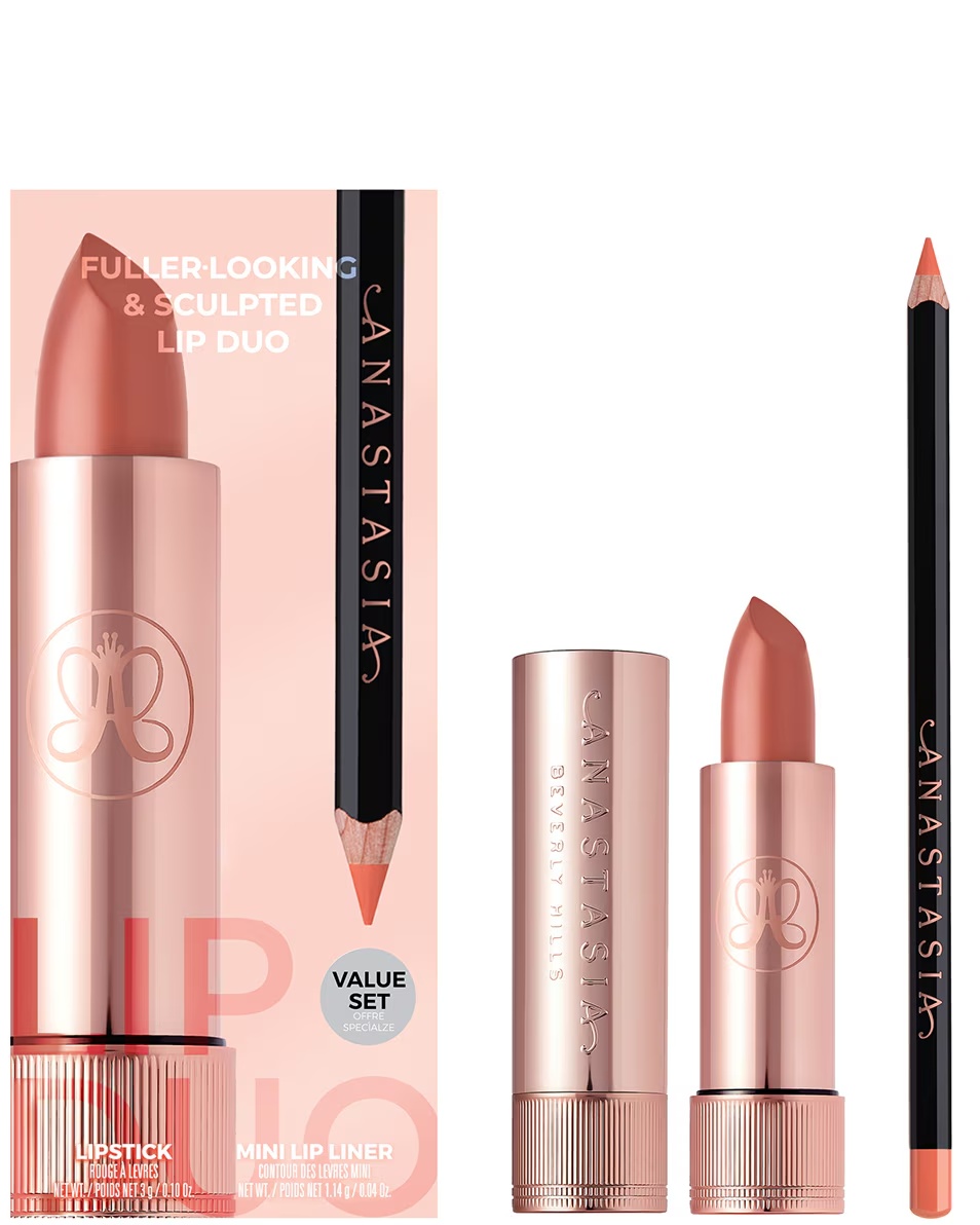 ANASTASIA BEVERLY HILLS ΚΙΤ ΔΙΠΛΟΥ ΜΑΤΙΟΥ ΓΙΑ ΠΙΟ ΠΛΟΥΣΙΑ & ΣΜΙΛΜΕΝΑ ΧΕΙΛΗ ΚΡΑΓΙΟΝ PEACH BUD ΣΑΤΕΝ ΚΡΑΓΙΟΝ ΜΑΡΚΑΔΟΡΟΣ ΧΕΙΛΙΩΝ ΠΟΥ ΨΗΘΗΚΕ ΣΤΟΝ ΗΛΙΟ
