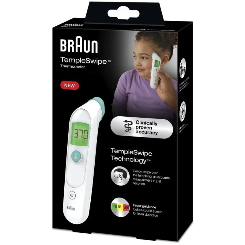 Termómetro BRAUN Templeswipe con resultados rápidos, seguros y precisos.