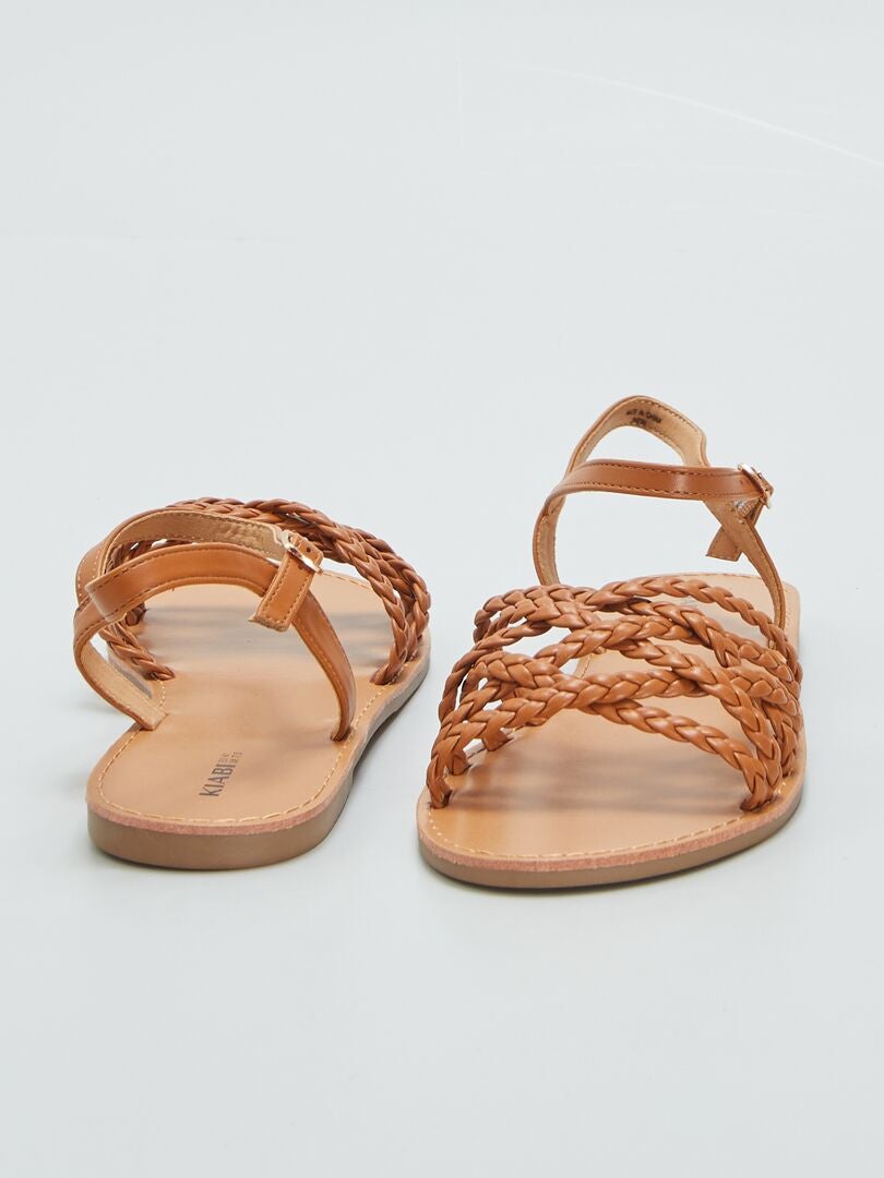Lage sandalen met gevlochten bandjes - BRUIN