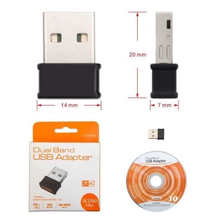 GZ* Letouch Mini USB WiFi Adaptateur 1200 Mbps Clé WiFi Dongle AC Dual Band, WiFi Wireless Adaptateur Compatible avec Windows