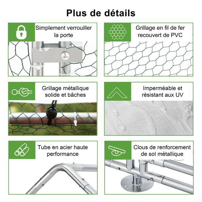 Recinto per pollaio da 12 m² con tetto impermeabile, in acciaio zincato, con rete metallica 3x4x2 m per polli e conigli, resistente ai raggi UV.