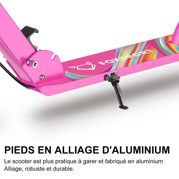 Patinete infantil FOXSPORT - Plegable - 2 ruedas con luces intermitentes - Manillar ajustable en 3 niveles - Freno de mano - Capacidad de carga de 100 kg - Rojo