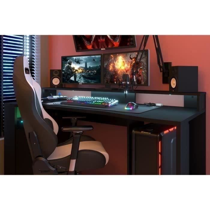 Escritorio para juegos LED para diestros - Negro - Ancho 152 x Profundidad 61,5 x Alto 86,7 cm - Amplia zona de juego - GAMING