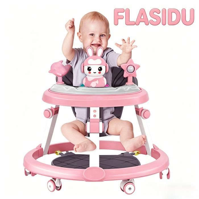 Andador multifuncional para bebé FLASIDU - Con disco musical - 6-18 meses - 7 alturas ajustables - Rosa - Altura 52 cm