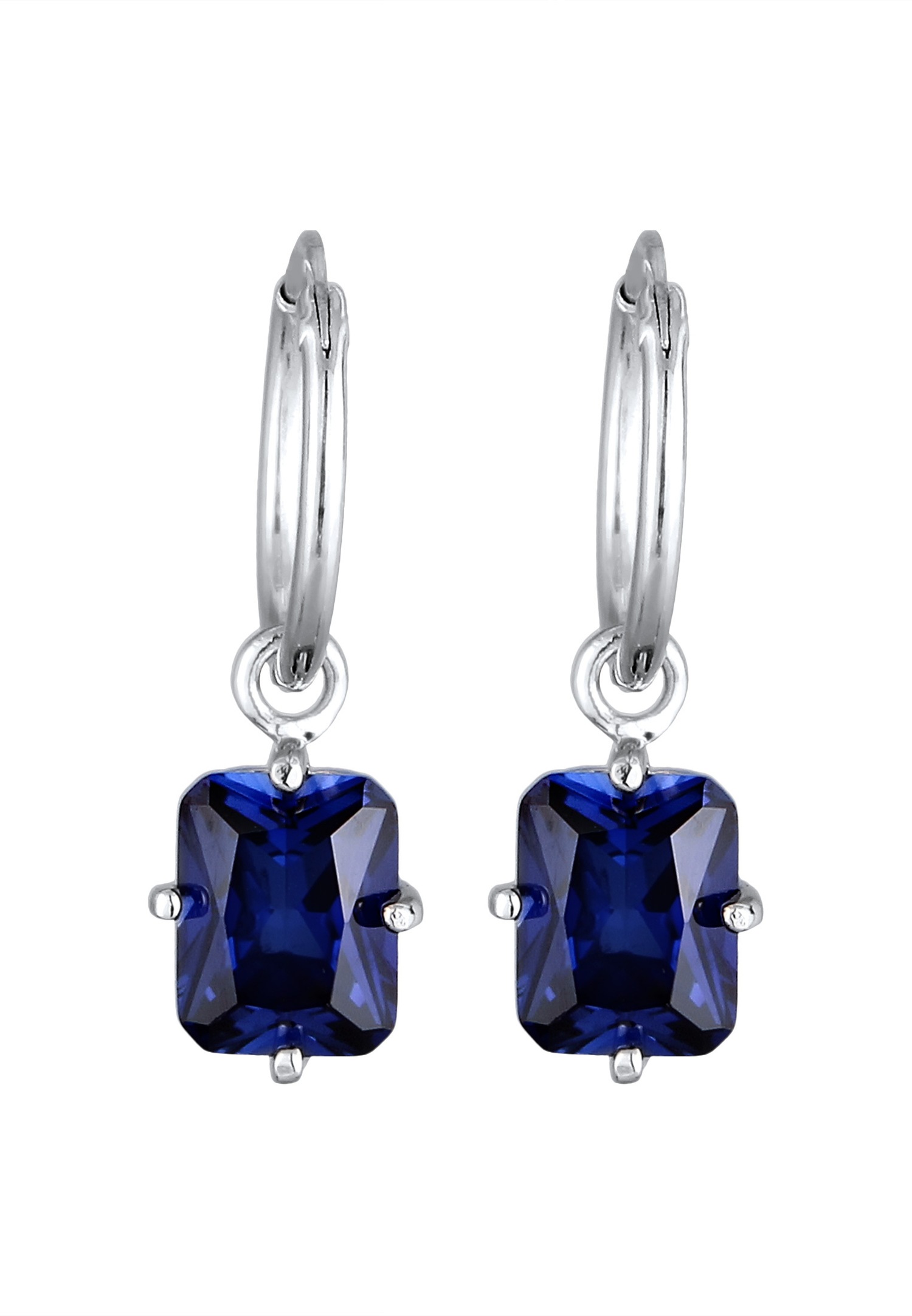 Elli PREMIUM Elli PREMIUM Créole Femmes Rectangle Saphir Bleu foncé Argent 925 Sterling Tenue de soirée