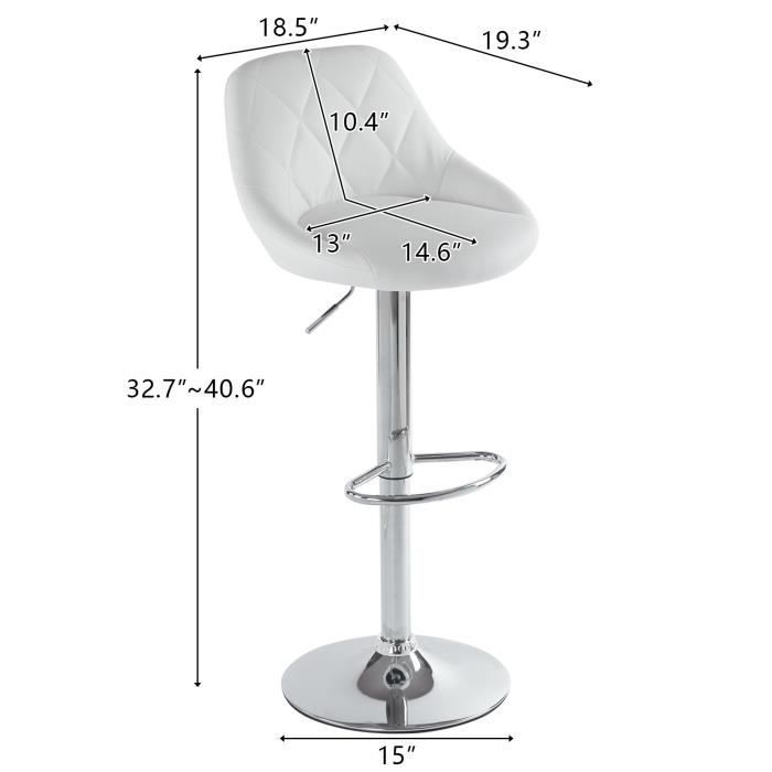 Tabourets de bar - ALIGHTUP - Lot de 2 - PU - Hauteur Réglable - Blanc