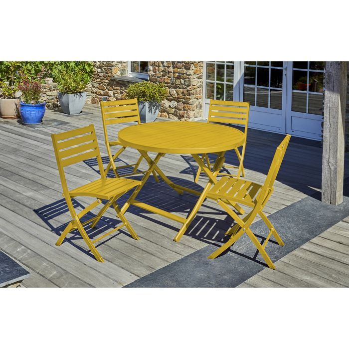 Aluminium tuinset voor 4 personen - Mosterdgeel
