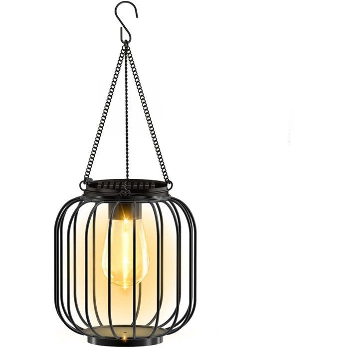 Outdoor metal solar lamp, hanging solar lantern, waterproof decorative outdoor lighting for patio, garden, driveway