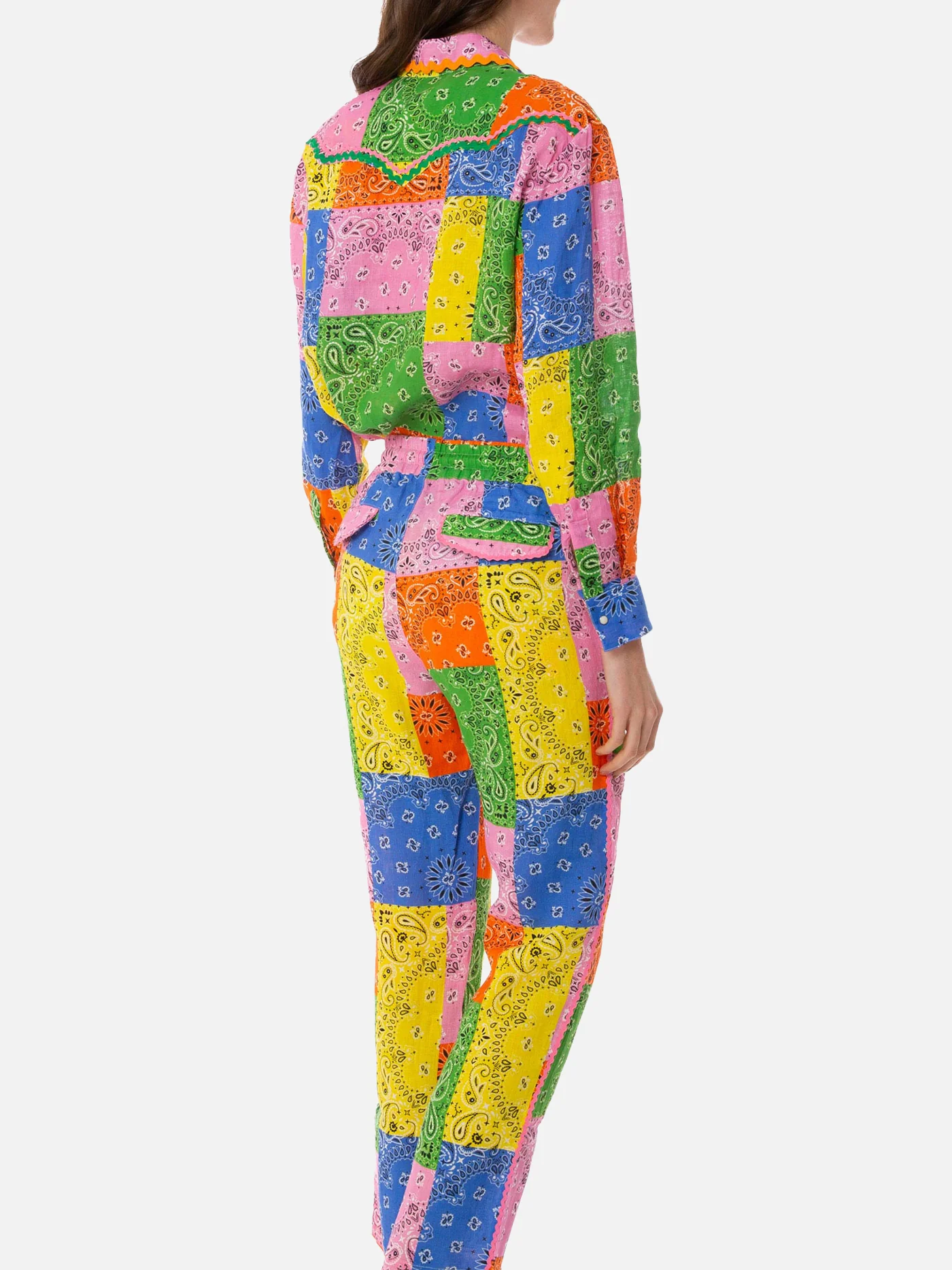 Leinenhose für Damen mit mehrfarbigem Bandana-Print