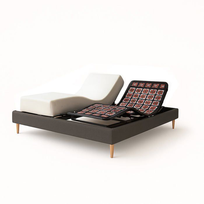 Set letto elettrico 140x190 grigio – Base a doghe regolabile con bordo in velluto a coste + materasso