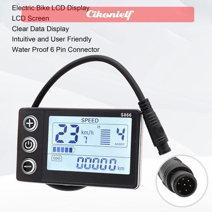 Compteur de vitesse de vélo, panneau de commande de compteur d'affichage ABS LCD-S866 avec connecteur à 6 broches pour la