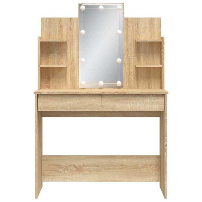Tocador vidaXL con luces LED, mesa de maquillaje con 2 cajones y 4 estantes, mesa de cosméticos con espejo para dormitorio, 837894