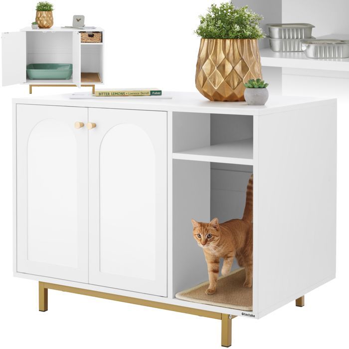 Armario para gatos - TECTAKE - KALEA, unidad de almacenamiento con forma de casa, entrada lateral y rascador incluido - 80 x 52 x 61,5 cm