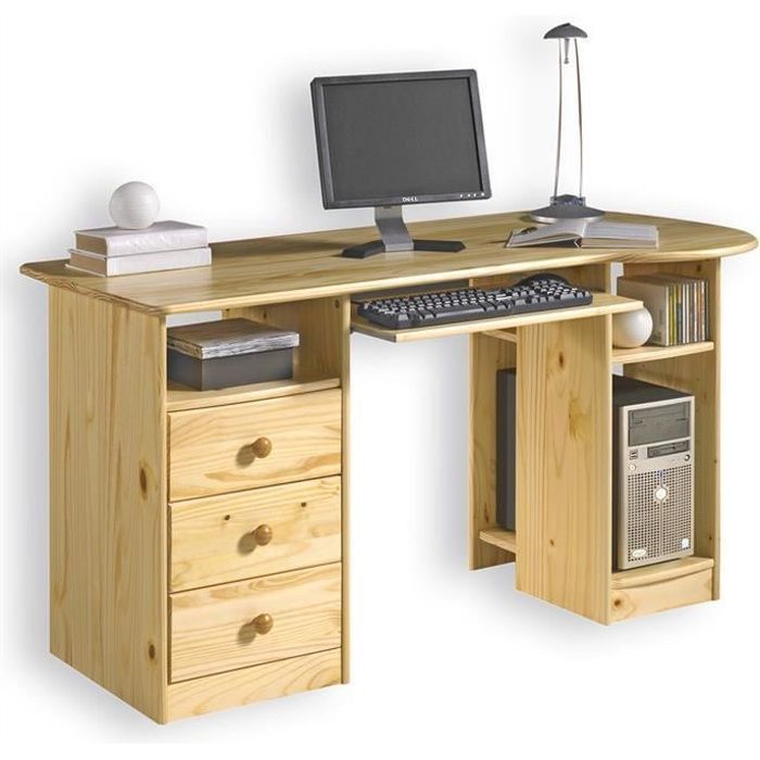 BOB multi-storage desk in solid pine with natural varnish